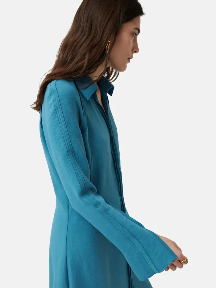 Jigsaw Japanese Crepe Shirt Dress Blue Women Dresses and Jumpsuits