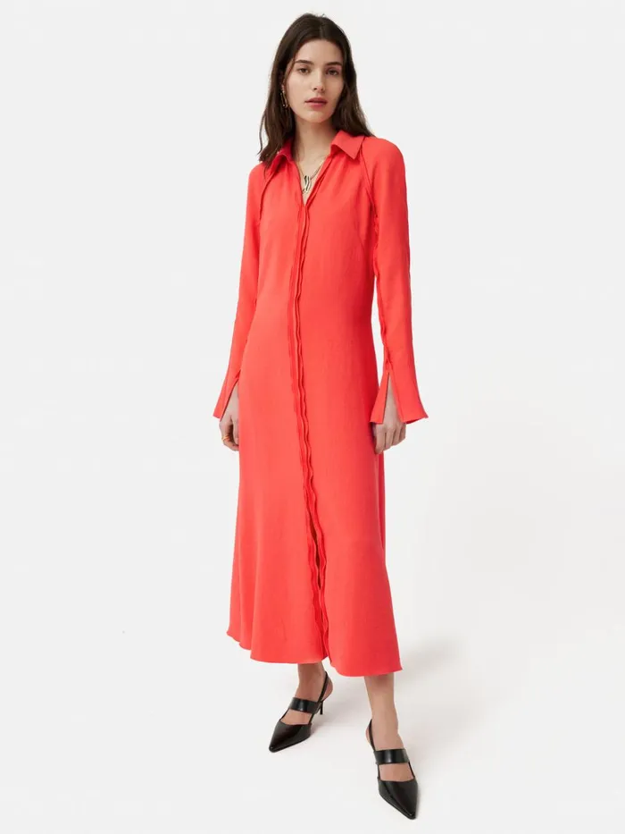Jigsaw Japanese Crepe Shirt Dress Coral Women Dresses and Jumpsuits