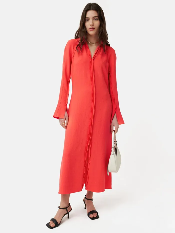 Jigsaw Japanese Crepe Shirt Dress Coral Women Dresses and Jumpsuits