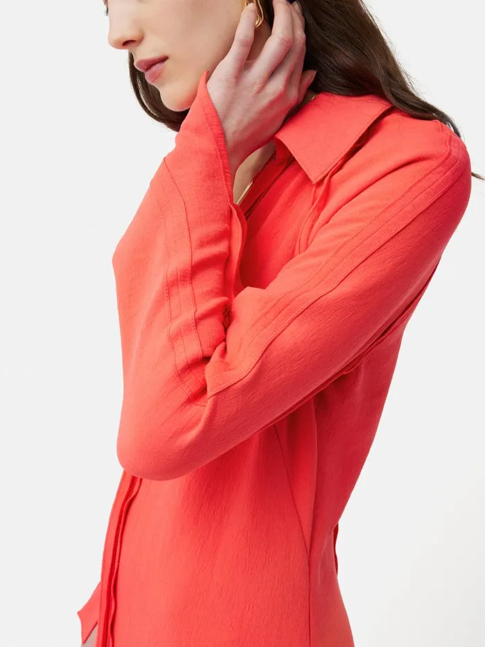 Jigsaw Japanese Crepe Shirt Dress Coral Women Dresses and Jumpsuits