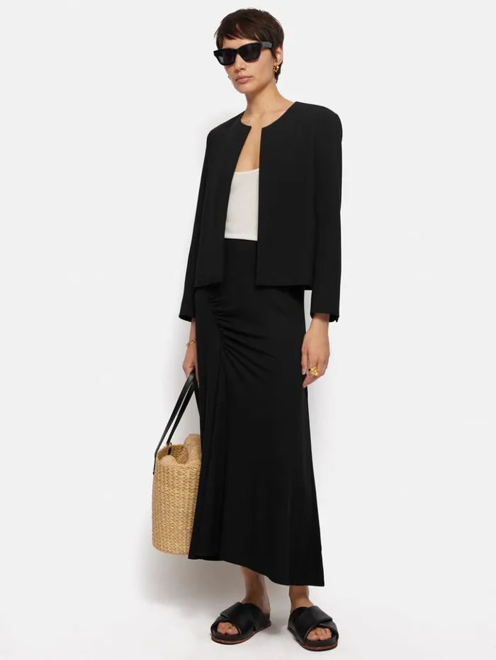 Jigsaw Jersey Ruched Skirt Black Women Skirts