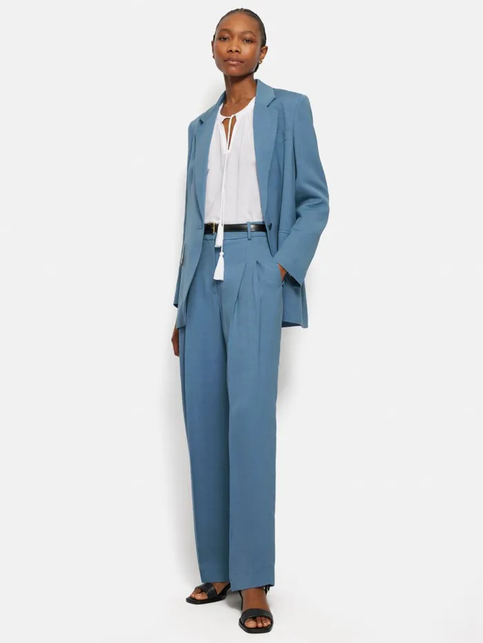 Jigsaw Kemp Italian Linen Trouser Blue Women Trousers