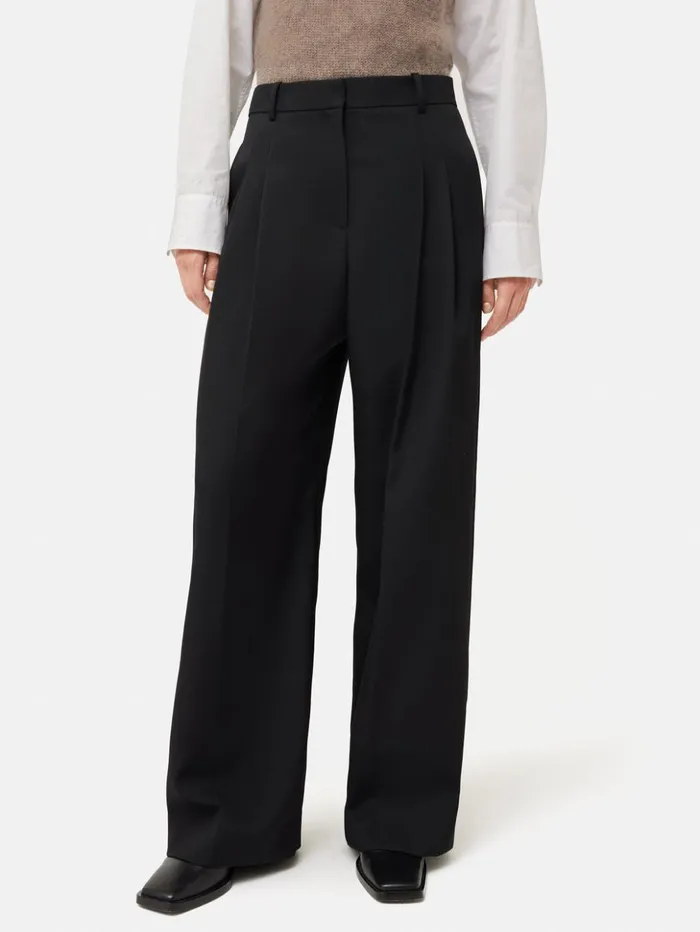 Jigsaw Kemp Wide Leg Japanese Wool Trouser Black Women Trousers