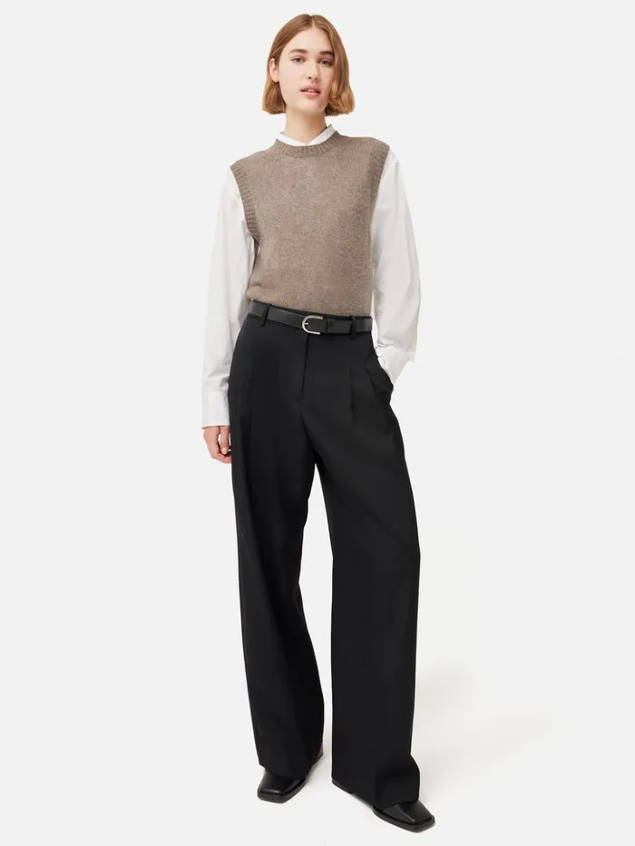 Jigsaw Kemp Wide Leg Japanese Wool Trouser Black Women Trousers