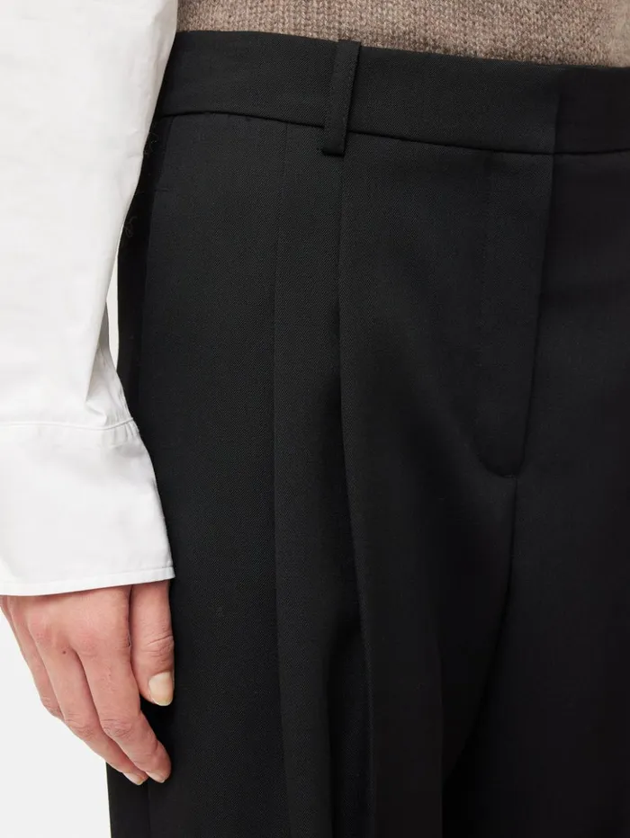 Jigsaw Kemp Wide Leg Japanese Wool Trouser Black Women Trousers