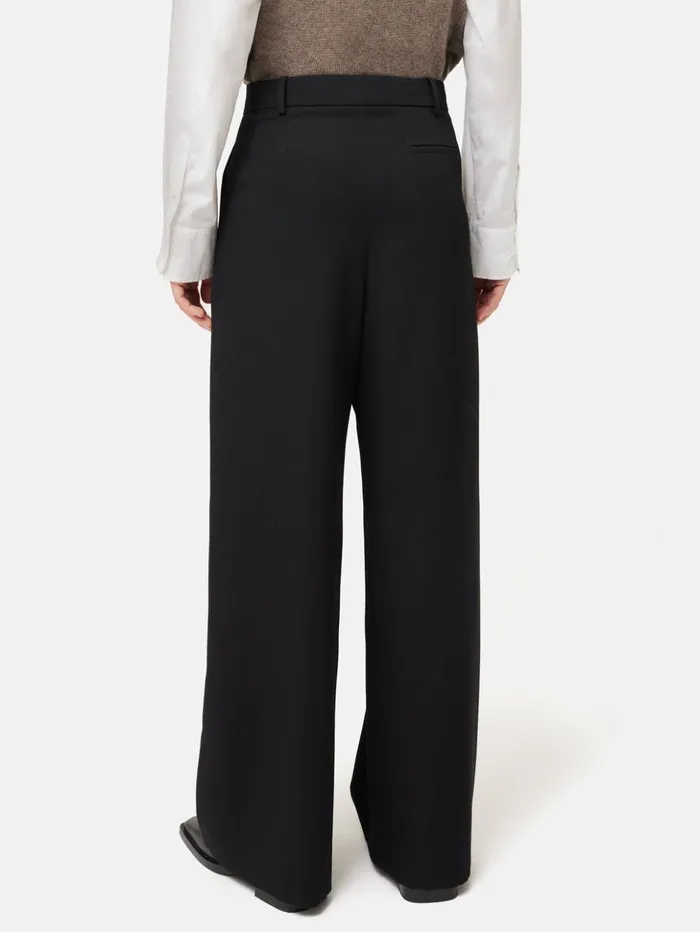 Jigsaw Kemp Wide Leg Japanese Wool Trouser Black Women Trousers