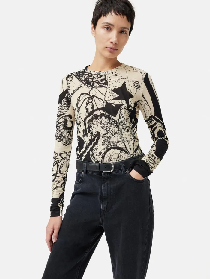 Jigsaw Kings and Queens Long Sleeve Top Monochrome Women Shirts and Tops