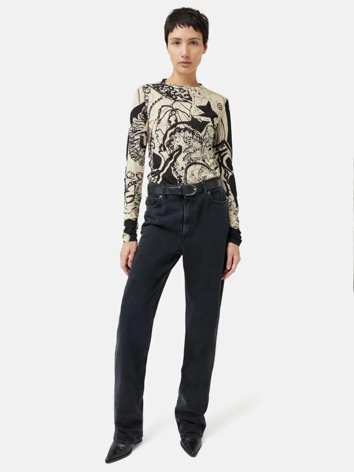 Jigsaw Kings and Queens Long Sleeve Top Monochrome Women Shirts and Tops
