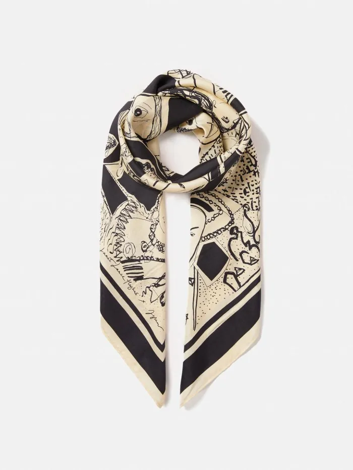 Jigsaw Kings and Queens Silk Scarf Monochrome Women Ponchos and Scarves