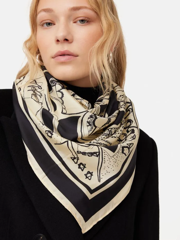 Jigsaw Kings and Queens Silk Scarf Monochrome Women Ponchos and Scarves