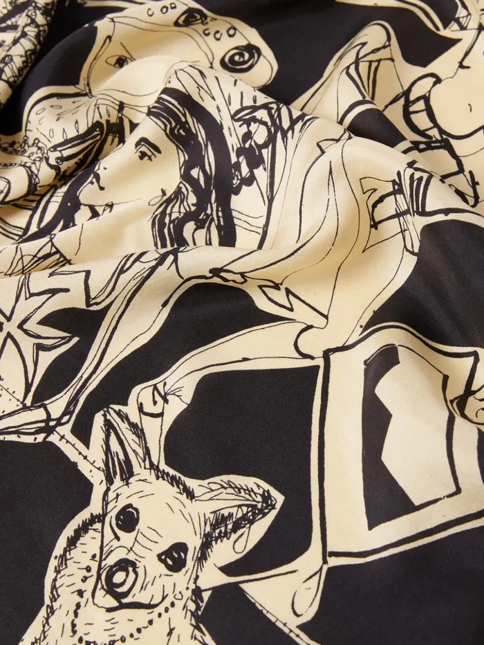 Jigsaw Kings and Queens Silk Scarf Monochrome Women Ponchos and Scarves