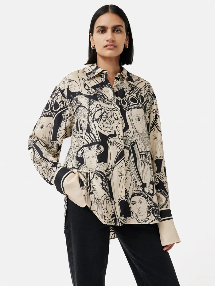 Jigsaw Kings and Queens Silk Shirt Monochrome Women Shirts and Tops