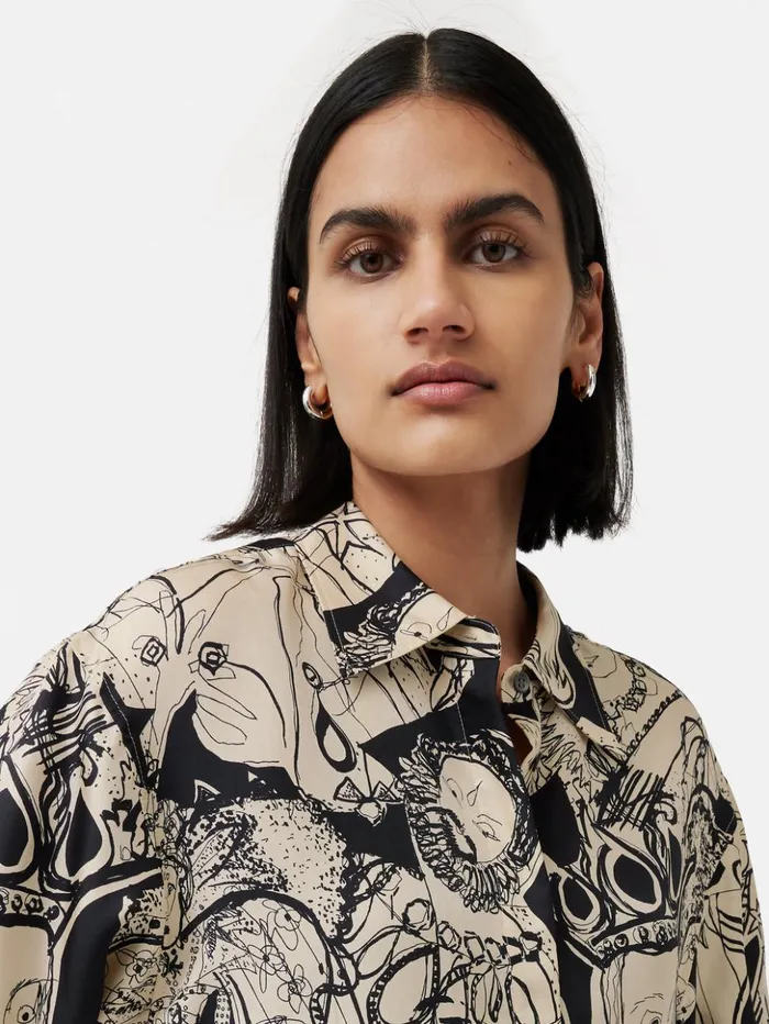 Jigsaw Kings and Queens Silk Shirt Monochrome Women Shirts and Tops