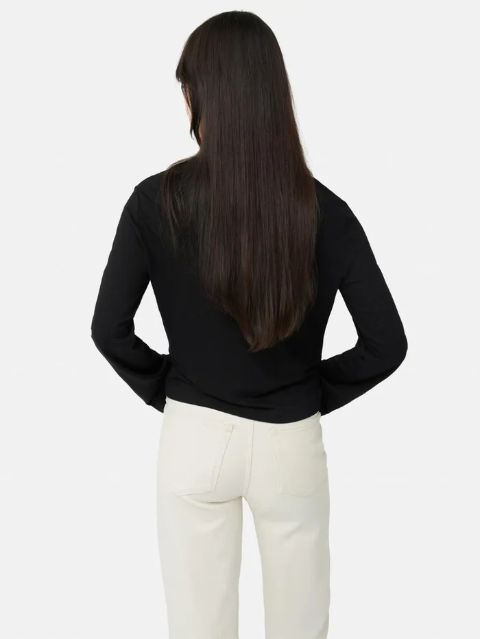 Jigsaw Knotted Front Long Sleeve Top Black Women Shirts and Tops