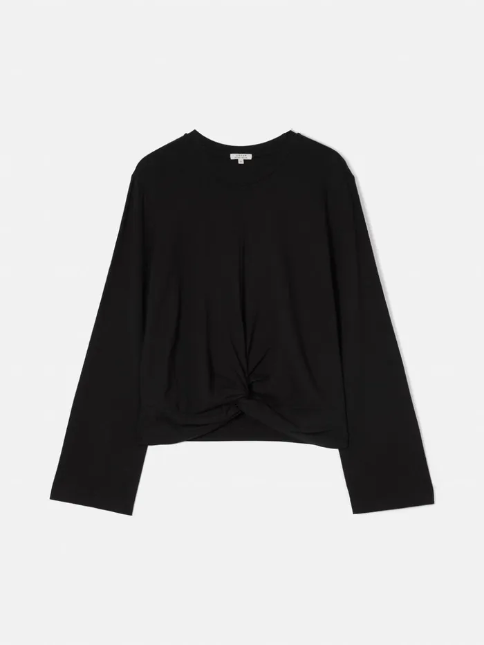 Jigsaw Knotted Front Long Sleeve Top Black Women Shirts and Tops