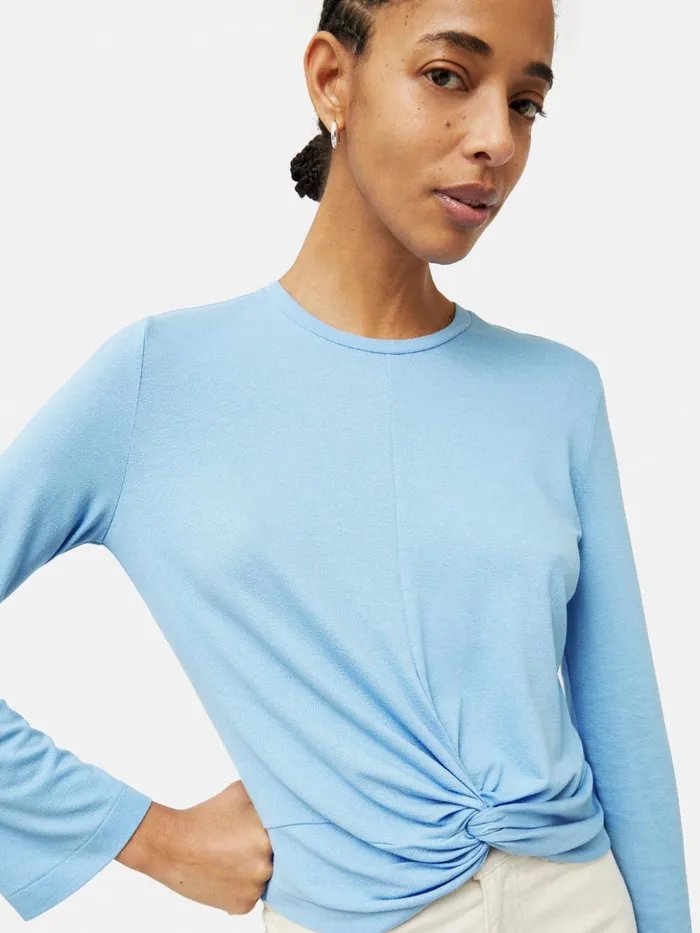 Jigsaw Knotted Front Long Sleeve Top Blue Women Shirts and Tops