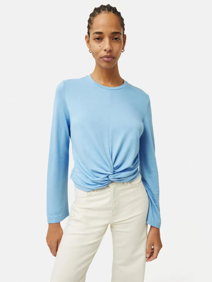 Jigsaw Knotted Front Long Sleeve Top Blue Women Shirts and Tops