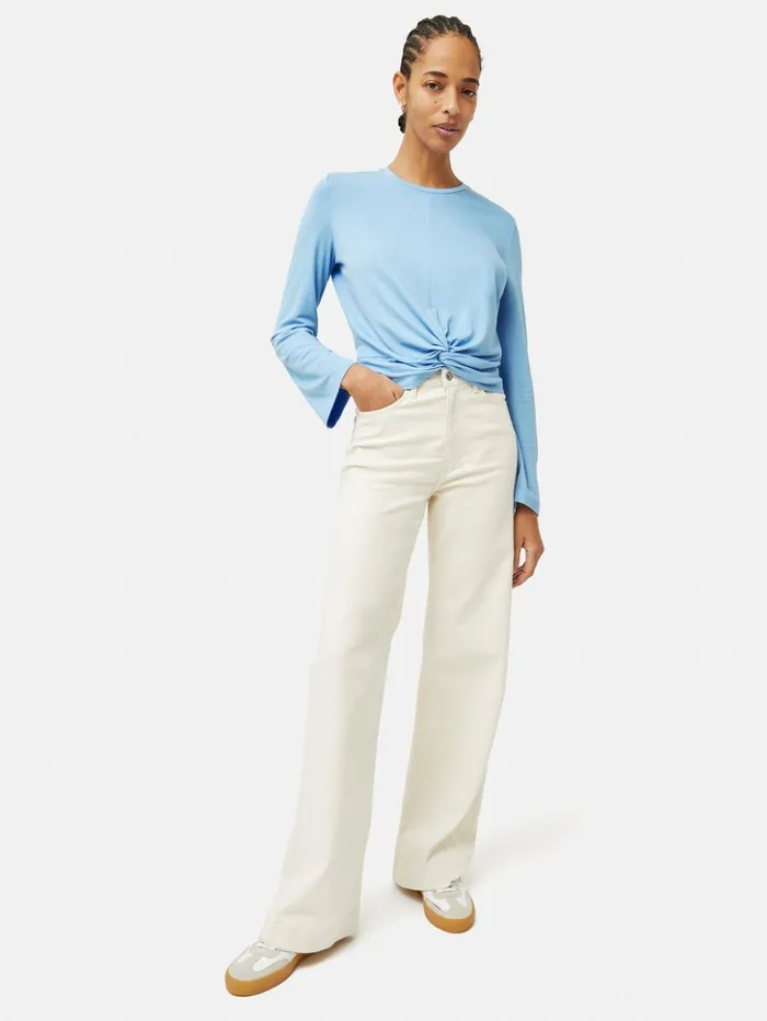 Jigsaw Knotted Front Long Sleeve Top Blue Women Shirts and Tops