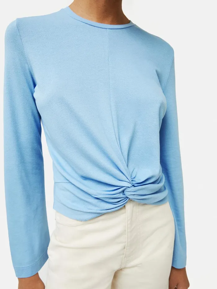 Jigsaw Knotted Front Long Sleeve Top Blue Women Shirts and Tops