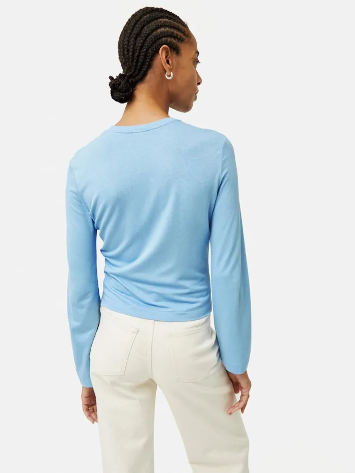 Jigsaw Knotted Front Long Sleeve Top Blue Women Shirts and Tops