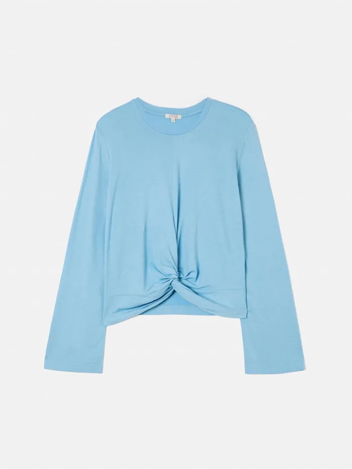 Jigsaw Knotted Front Long Sleeve Top Blue Women Shirts and Tops
