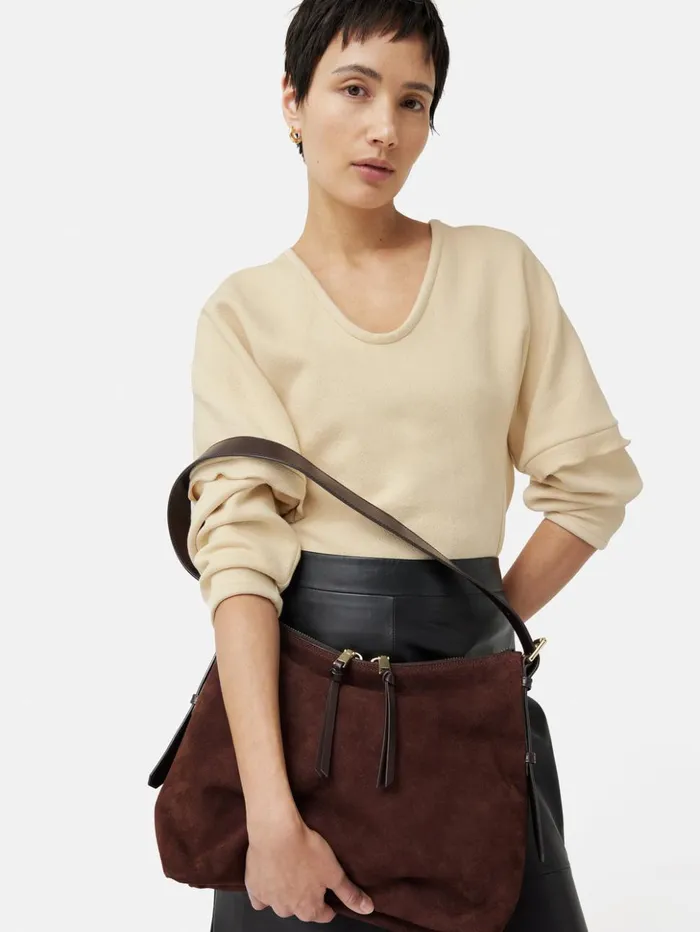 Jigsaw Large Trafalgar Shoulder Bag Burgundy Women Leather