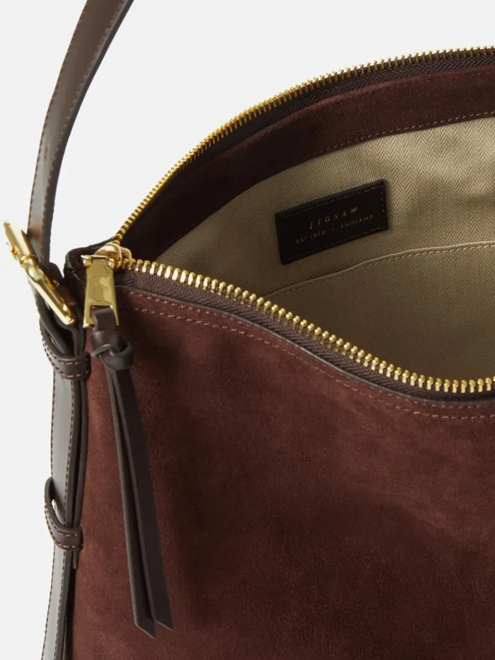 Jigsaw Large Trafalgar Shoulder Bag Burgundy Women Leather