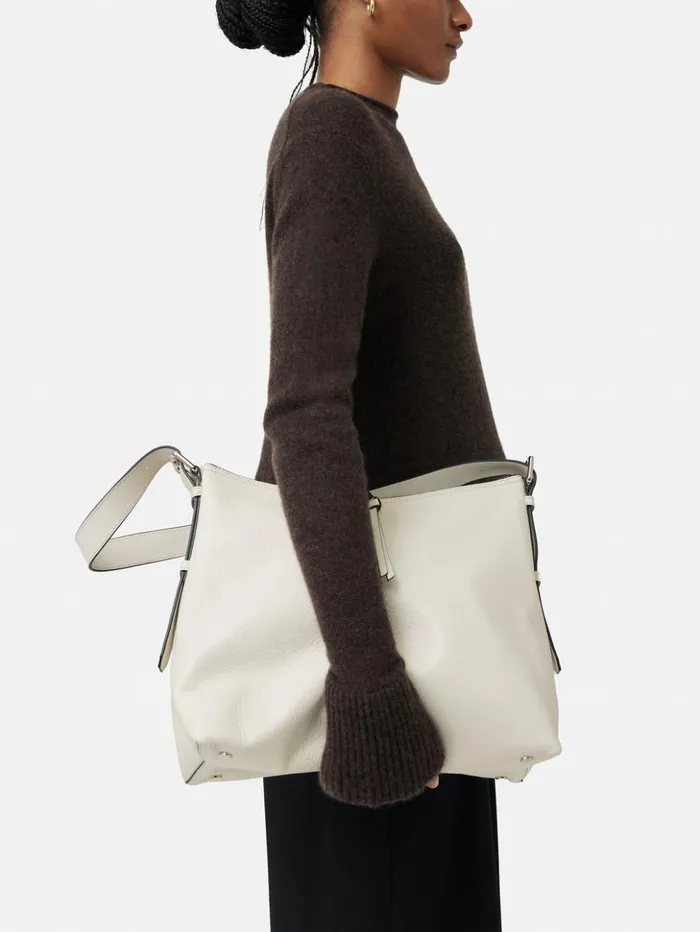 Jigsaw Large Trafalgar Shoulder Bag White Women Leather