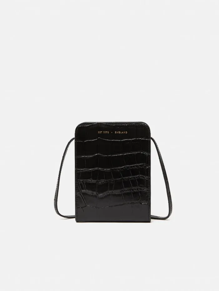 Jigsaw Leather Crossbody Phone Bag Black Women Wallets and Card Holders