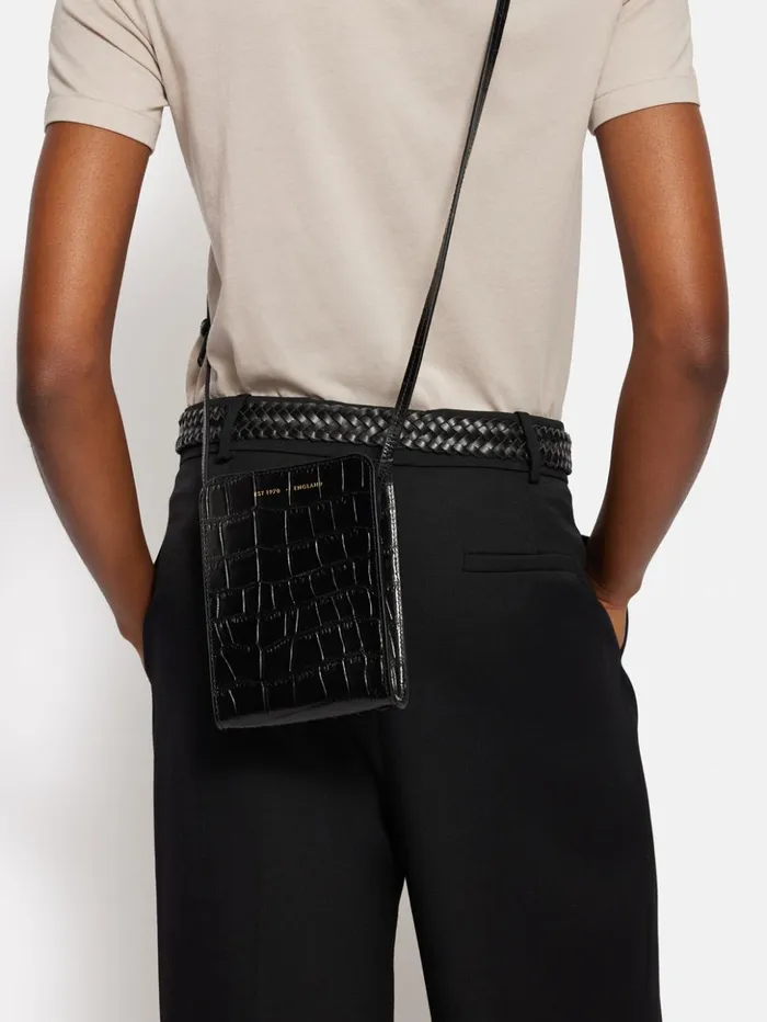Jigsaw Leather Crossbody Phone Bag Black Women Wallets and Card Holders