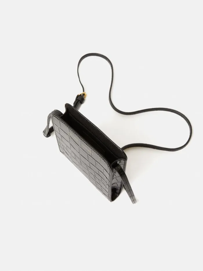 Jigsaw Leather Crossbody Phone Bag Black Women Wallets and Card Holders
