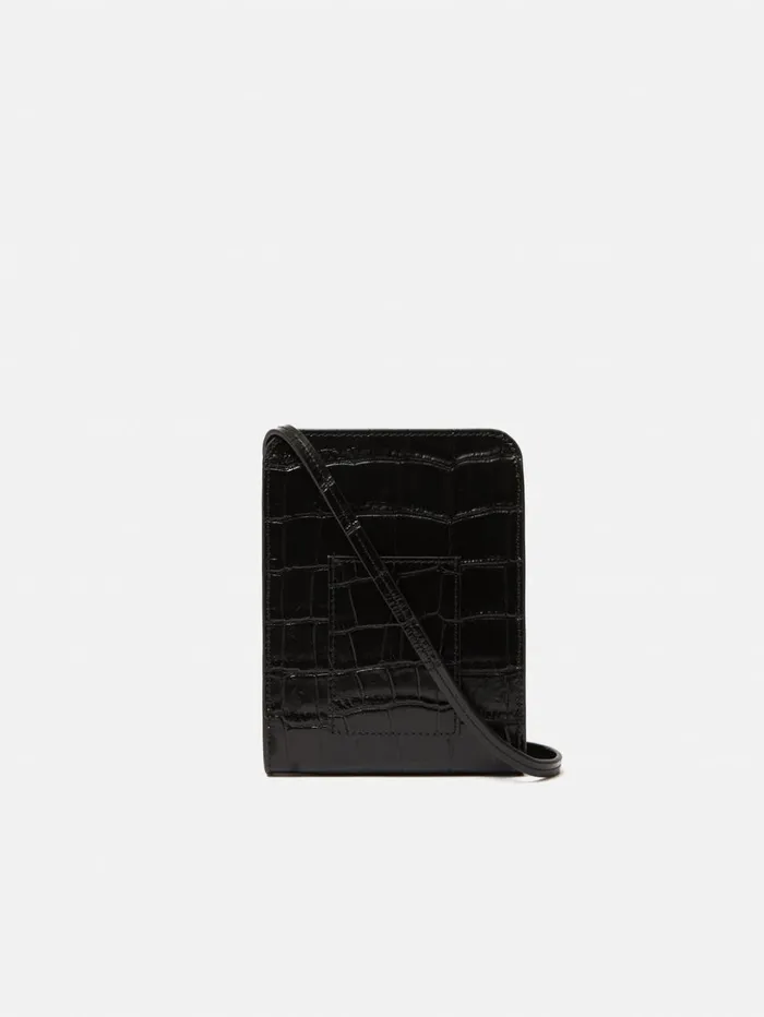 Jigsaw Leather Crossbody Phone Bag Black Women Wallets and Card Holders