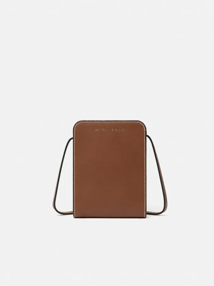 Jigsaw Leather Crossbody Phone Bag Tan Women Wallets and Card Holders