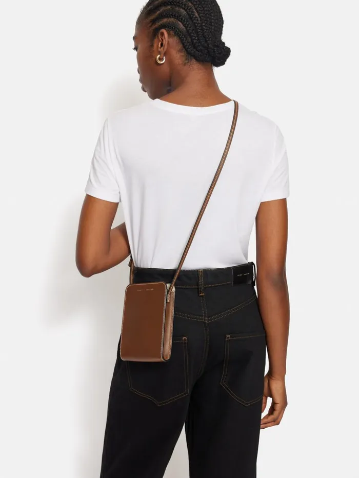 Jigsaw Leather Crossbody Phone Bag Tan Women Wallets and Card Holders