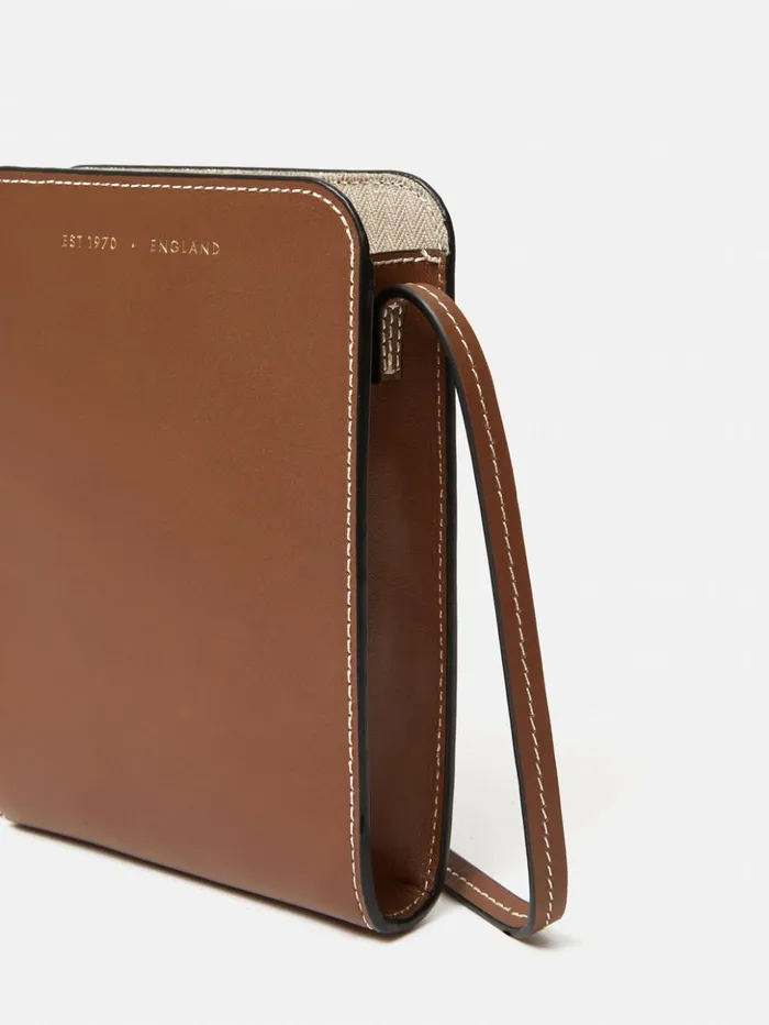 Jigsaw Leather Crossbody Phone Bag Tan Women Wallets and Card Holders