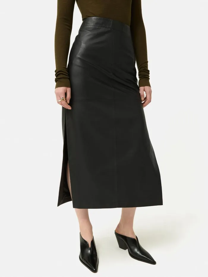 Jigsaw Leather Maxi Skirt Black Women Skirts