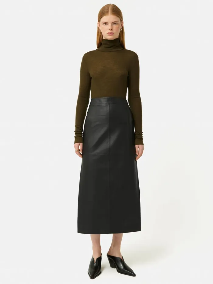 Jigsaw Leather Maxi Skirt Black Women Skirts
