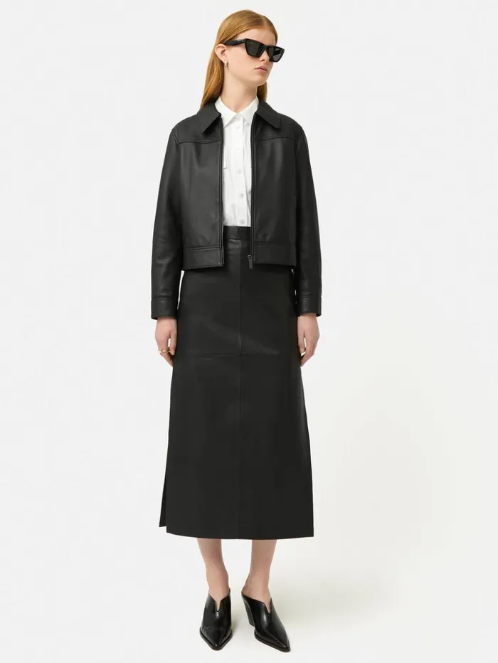 Jigsaw Leather Maxi Skirt Black Women Skirts