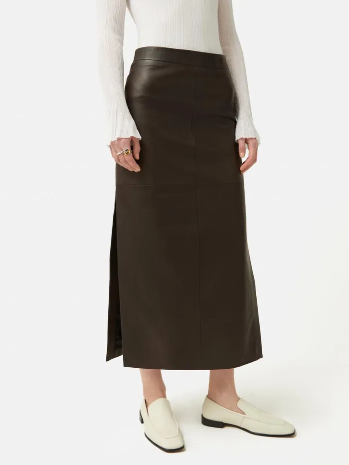 Jigsaw Leather Maxi Skirt Chocolate Women Leather