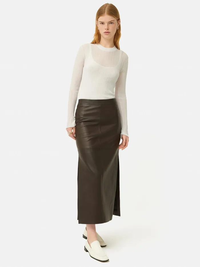 Jigsaw Leather Maxi Skirt Chocolate Women Leather