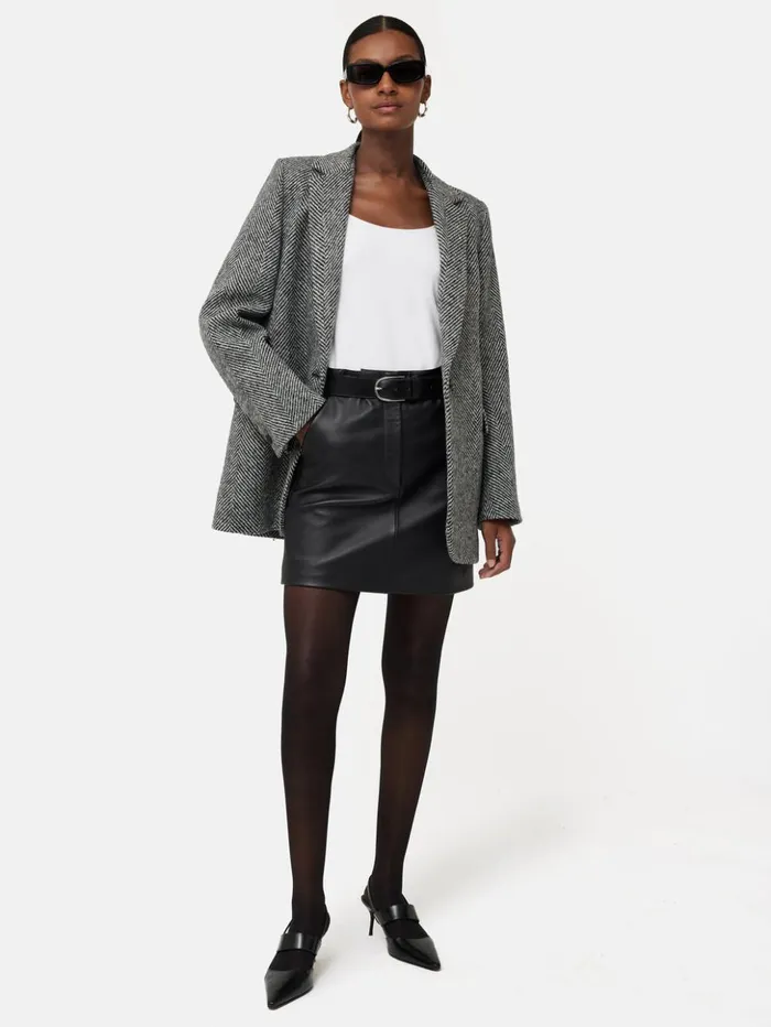 Jigsaw Leather Mini Skirt Black Women Skirts