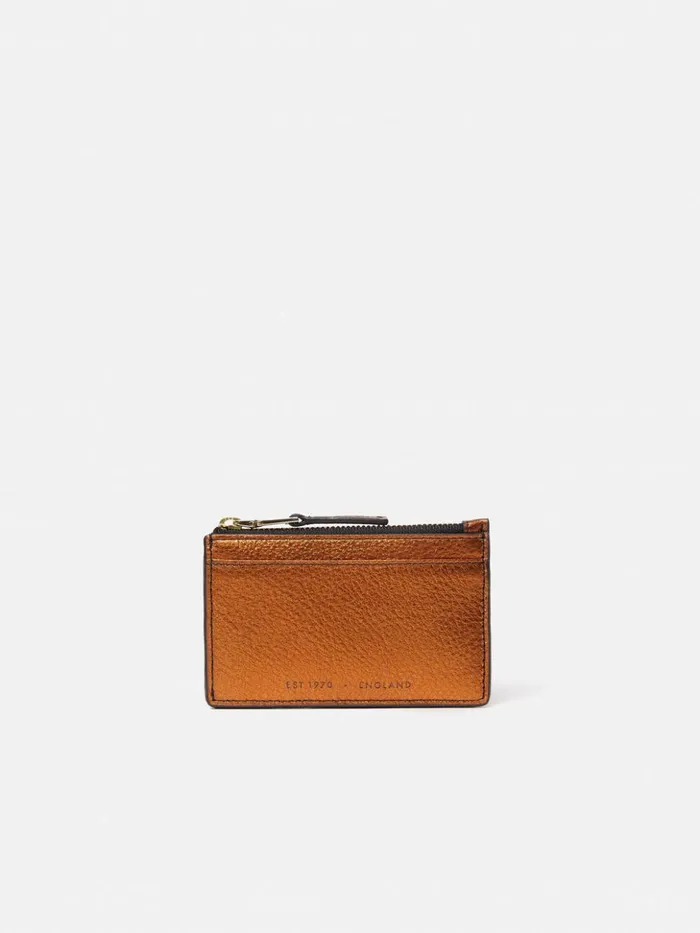 Jigsaw Leather Ziptop Card Holder Copper Women Wallets and Card Holders