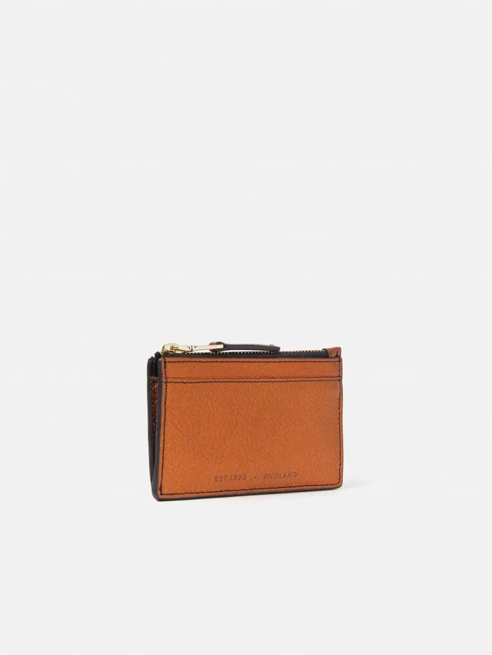 Jigsaw Leather Ziptop Card Holder Copper Women Wallets and Card Holders