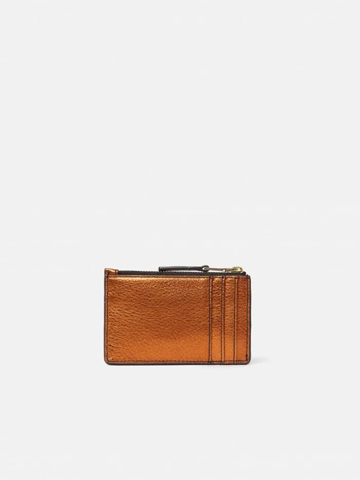 Jigsaw Leather Ziptop Card Holder Copper Women Wallets and Card Holders