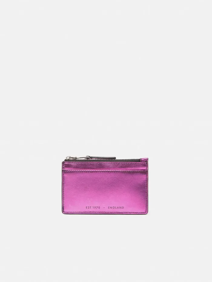 Jigsaw Leather Ziptop Card Holder Pink Women Wallets and Card Holders
