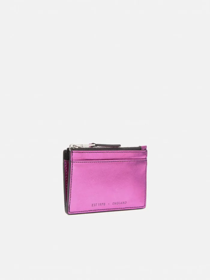 Jigsaw Leather Ziptop Card Holder Pink Women Wallets and Card Holders