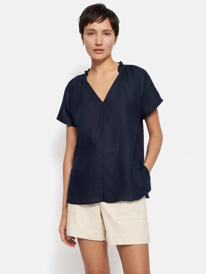Jigsaw Light Linen Shell Top Navy Women Shirts and Tops