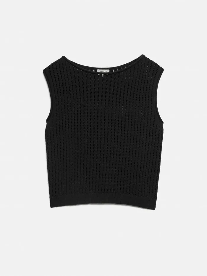 Jigsaw Linear Pointelle Tank Black Women Shirts and Tops