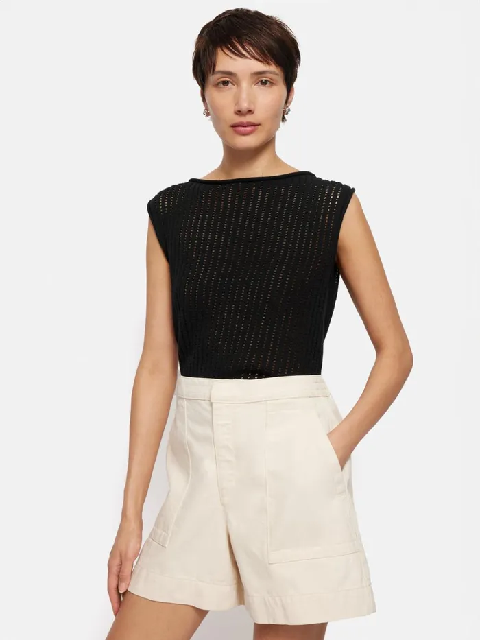 Jigsaw Linear Pointelle Tank Black Women Shirts and Tops