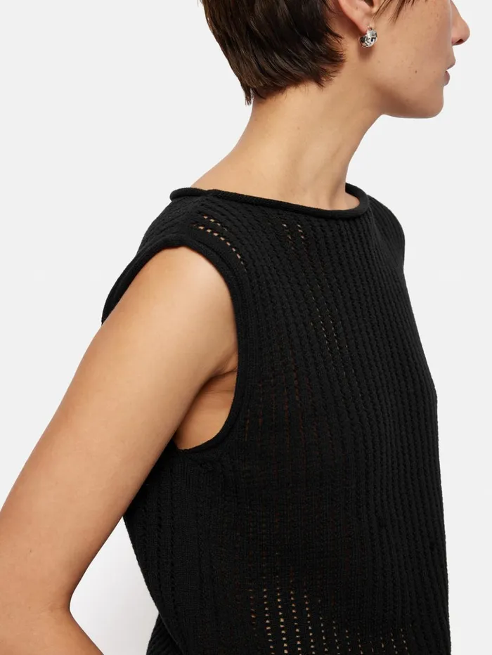 Jigsaw Linear Pointelle Tank Black Women Shirts and Tops